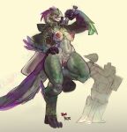 anthro avian beak big_nipples bird_wyvern capcom collar dinosaur duo feathered_dinosaur feathered_scalie feathers female harness hi_res huge_nipples leash leashed_collar monster_hunter nipples notreally_nat nude_anthro prehistoric_species reptile scalie seikret size_difference weapon
