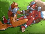 4:3 amber_eyes ankle_cuffs anthro arm_spreader balls bdsm bdsmtoall biped blue_hair bondage bondage_gear bondage_gear_only bound bound_together brown_body brown_fur canid canine chain chained chastity_cage chastity_device cobondage collar collar_only cuff_(restraint) cuffs_(restraint)_only duo dusty_foxwood_(dusty0071) escape escape_attempt eye_patch eyewear feet fox fur genitals green_eyes hair hi_res hindpaw lock lockpicking male male/male mammal metal_collar metal_muzzle mutual_chastity muzzle_(object) muzzled nipple_clamp nipple_weights nude nude_anthro nude_male outdoor_nudity padlock pawpads paws red_body red_fox red_fur restraints slave spreader_bar true_fox wrist_cuffs yoke_(restraint)