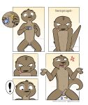 2022 4_fingers annoyed anthro applying_chastity_device balls bodily_fluids chastity_cage chastity_device comic cross-popping_vein erection exclamation_point felix_(nik159) fingers flaccid foreskin frustrated genitals glans hi_res key male mammal mustelid navel nikraccoom nude nude_anthro nude_male otter penis sitting solo sweat sweatdrop tail the_truth tongue tongue_out unretracted_foreskin unwanted_erection