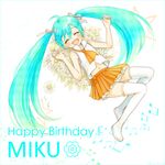  :d ahoge aqua_hair bad_id bad_pixiv_id boots closed_eyes flower hair_ribbon happy_birthday hatsune_miku long_hair lying mitsuyahachiko navel open_mouth ribbon skirt smile solo thigh_boots thighhighs twintails very_long_hair vocaloid 