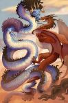 2025 4_horns back_spikes beard black_beard black_facial_hair black_hair black_mane black_spikes black_whiskers blue_body blue_scales bracelet claws clothed clothed_humanoid clothing cloud countershade_torso countershading dragon eastern_dragon entwined_tails european_mythology eye_contact eyebrows face_lick facial_hair feral flying group hair hi_res holding_another holding_with_foot horn humanoid jewelry kaido_(one_piece) larger_feral licking long_body looking_at_another male mane membrane_(anatomy) membranous_wings multi_horn multicolored_body mythological_creature mythological_scalie mythology one_piece outside red_body red_scales saoren_foedo scales scalie sharp_teeth size_difference sky smaller_humanoid spiked_bracelet spikes spikes_(anatomy) tail tail_coil tail_tuft teeth tongue trio tuft western_dragon whiskers white_body white_scales wing_claws wings wyvern