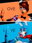 2026 3:4 3d_(artwork) 5_fingers animatronic anthro bear big_breasts black_bow_tie blue_background blue_body blue_eyes bow_tie breasts brown_eyelids brown_hair clothing crossgender digital_media_(artwork) english_text eyelashes fellatio_gesture female fingers five_nights_at_freddy's five_nights_at_freddy's_2 gesture glistening glistening_lips glowing green_eyes hair hat headgear headwear hi_res lagomorph leporid lips looking_at_viewer machine mammal mtf_crossgender neck_bow open_mouth orange_background orange_body pink_tongue purple_eyelids purple_lips rabbit robot robot_anthro scottgames short_hair simple_background solo suggestive suggestive_gesture text thick_lips tongue tongue_out top_hat toy_bonnie_(fnaf) toy_freddy_(fnaf) type_09 watermark