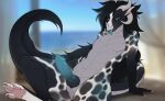 anthro bedroom_eyes biped dragon erection feet genitals hair hi_res horn knot looking_at_viewer male mythological_creature mythological_scalie mythology narrowed_eyes padjetxharrington pawpads penis pink_pawpads presenting presenting_penis scales scalie seductive slit_penis solo tail tongue tongue_out