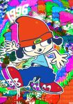 absurd_res anthro artist_name beanie black_ears black_eyes black_nose black_tail blue_bottomwear blue_clothing blue_pants blue_shirt blue_topwear bottomwear canid canine canis clothing domestic_dog ears_down floppy_ears footwear grin hat headgear headwear hi_res male mammal orange_beanie orange_clothing orange_hat orange_headwear pants parappa parappa_the_rapper pivoted_ears red_clothing red_footwear red_shoes shirt shoes short_tail smile sony_corporation sony_interactive_entertainment tail tan_body text topwear underwear watermark xochibunsai
