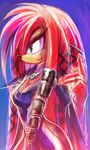  blue_eyes breasts cleavage dreadlocks dress echidna female hair lien-da long_hair mri plain_background red red_body red_hair ring sega solo sonic_(series) 