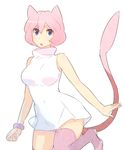  animal_ears bangs bare_shoulders blue_eyes boots bracelet dress eyebrows gen_1_pokemon jewelry looking_at_viewer mew naso4 open_mouth personification pink_hair pokemon short_dress short_hair simple_background sleeveless sleeveless_dress solo tail thigh_boots thighhighs white_background white_dress 