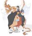 anthro bottomwear brown_body brown_fur brown_hair brown_spots buckteeth clothing collared_shirt dullvivid duo female fiona_fawnbags_(dullvivid) fur giraffe giraffid hair hair_trimming hi_res horn hotpants hybrid legwear mammal markings multicolored_body multicolored_fur ossicone personal_grooming polo_shirt poncho reptile scalie shirt shorts snake spots spotted_body spotted_fur spotted_markings styling_hair tail tail_tuft tan_body tan_fur tan_spots teeth tights topwear trimming_(grooming) tuft two_tone_body two_tone_fur wide_eyed yellow_sclera