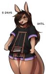 2026 anthro black_bottomwear black_clothing black_topwear bottomwear breasts brown_body brown_fur brown_hair bulge clothed clothing english_text fur guillotine gynomorph hair humor intersex kangaroo lgbt_pride long_hair macropod mammal marsupial pride_colors purple_eyes shirt shorts solo tail teeth text tongue tongue_out topwear trans_(lore) trans_woman_(lore) transgender_pride_colors tyroo tyroo_(character)