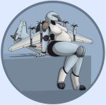 aeromorph aircraft airplane anthro back_wings belly berkutmakesart big_belly breasts cockpit digital_media_(artwork) featureless_breasts female fin grey_body hi_res living_aircraft living_machine living_vehicle looking_at_viewer machine metallic_body navel not_furry nude nude_anthro nude_female overweight overweight_female propeller simple_background sitting solo tail tail_fin thick_thighs vehicle wide_hips wings