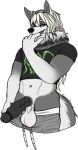 2020 anthro balls big_balls big_penis black_clothing black_penis black_shirt black_topwear bottomwear bottomwear_down canid canine canis chaosdraws clothed clothed_anthro clothed_male clothing digital_drawing_(artwork) digital_media_(artwork) domestic_dog erection fur genitals glans grey_body hair hal_(vargfriend) hand_on_own_penis hand_on_penis hi_res humanoid_genitalia humanoid_penis inner_ear_fluff looking_at_viewer male male_anthro mammal navel neck_tuft partially_clothed partially_clothed_anthro partially_clothed_male penis shirt signature simple_background smile smiling_at_viewer solo tail topwear tuft white_background white_body white_hair