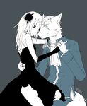 bisection canine clothed clothing couple dress duo female hand_holding male mammal plain_background scar wolf 