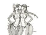 2026 anthro baron_engel bikini breast_grab breasts canid canine clothing dipstick_ears duo ear_markings female female/female fox fur greyscale hair hand_on_breast mammal markings mephitid monochrome multicolored_ears navel nipples rosemary_parker_(character) shirt skunk swimwear tail topwear translucent translucent_clothing translucent_shirt translucent_topwear two-piece_swimsuit vipera_vixen_(baron_engel) wet wet_body wet_fur