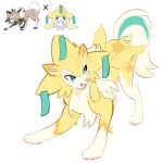 1:1 ambiguous_gender canid canine fangs feral fur generation_3_pokemon generation_7_pokemon hi_res hybrid izzy-paw jirachi legendary_pokemon lycanroc mammal markings midday_lycanroc nintendo open_mouth paws pokemon pokemon_(species) reference_image simple_background solo star_(marking) tail teal_eyes teeth tongue wings yellow_body yellow_fur