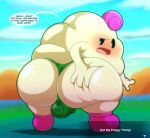 absurd_res air_creature anthro big_butt blush boots bulge butt clothed clothing cloud confusion detailed_bulge dialogue elemental_creature english_text footwear gameplay_mechanics grass hand_on_butt hi_res lake living_cloud looking_back male mallow_(mario) mario_bros nimbus_(mario) nintendo outside overweight overweight_male plant shoes solo super_mario_rpg_legend_of_the_seven_stars tepigfan101 text text_box thick_thighs thong thong_only topless underwear underwear_only