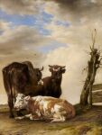 1647 17th_century 2_horns absurd_res ambiguous_gender ancient_art anus avian back_teat bird bovid bovid_horn bovine bovine_anus bovine_horn bovine_udders butt cattle cloud cloudy_sky cloven_hooves curved_horn dated day dead_tree detailed_background english_description female fence feral fur grass group half-closed_eyes hi_res hooves horn lying mammal multicolored_body narrowed_eyes oil_painting_(artwork) on_front outside painting_(artwork) paulus_potter plant public_domain puffy_anus quadruped signature sky standing tail tail_tuft teats traditional_media_(artwork) traditional_painting_(artwork) tree trio_focus tuft udders underhoof unguligrade wood wood_fence