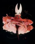 anthro arachnid arthropod black_background blush clothed clothing crossed_legs digital_drawing_(artwork) digital_media_(artwork) dress female floral_clothing floral_dress floral_print flower heart_symbol hi_res hollow_knight_(franchise) hornet_(hollow_knight) looking_at_viewer plant pose red_clothing red_dress rose_(flower) salamitown silk simple_background solo spider standing team_cherry thread