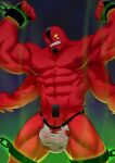 2_penises 4_arms 4_eyes abs alien anthro ben_10 bulge cartoon_network cerberus_arts clothing cuff_(restraint) detailed_bulge four_arms_(ben_10) genital_outline genitals hi_res humanoid male multi_arm multi_eye multi_genitalia multi_limb multi_penis muscular muscular_humanoid muscular_male navel nipples pecs penis penis_outline penis_poking_out red_body red_skin restrained_arms restraints shackles solo tetramand torn_clothing torn_underwear underwear