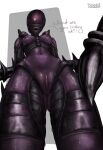 alien alien_(franchise) anthro bodily_fluids breasts clitoral_hood clitoris denysabo dialogue digital_drawing_(artwork) digital_media_(artwork) english_text erect_nipples eyeless female genital_fluids genitals glistening glistening_body hi_res inner_labia looking_at_viewer low-angle_view navel nipples nude open_mouth question scales sharp_teeth signature simple_background small_waist solo tail talking_to_viewer teeth text vaginal_fluid_string vaginal_fluids vulva wide_hips xenomorph