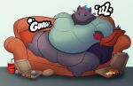 absurd_res anthro beverage big_breasts breasts cirothicc ear_piercing ear_ring female food furniture generation_5_pokemon gurgle_(sound_effect) hi_res nintendo obese obese_female overweight overweight_female piercing pillow pizza pokemon pokemon_(species) ray_(blubberbuttray) ring_piercing soda sofa solo wide_hips zorua
