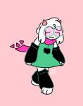 ambiguous_gender anthro arm_warmers armwear black_arm_warmers black_armwear black_clothing black_heart black_legwear black_stockings blush bovid caprine clothing curtsey darkner deltarune eyes_closed eyewear floppy_ears fur glasses goat green_clothing green_eyewear green_glasses green_robe head_tuft hi_res horn legwear mammal pink_background pink_horn pink_scarf ralsei robe scarf simple_background simple_eyes simple_mouth solo stockings tinted_glasses trans_(lore) tuft undertale_(series) vertexxx watermark white_body white_ears white_fur white_hands white_paws