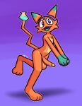 2026 3_toes anthro balls big_penis blue_eyes character_request cute_fangs digitigrade erection fangs feet floating_ears fur genitals glans gloves_(marking) green_body green_fur green_tongue hands_together hi_res humanoid_genitalia humanoid_penis kero_carrotine male markings on_one_leg open_mouth orange_balls orange_body orange_fur orange_penis penis pupils smile solo standing teeth toes tongue ultilix unknown_species white_pupils yellow_body yellow_fur yellow_glans