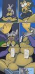 abdominal_bulge accidental_vore animal_humanoid anthro anthro_prey areola bandai_namco belly big_belly big_breasts blue_eyes blush body_outline breast_imprints breasts burping butt comic detailed_background digimon digimon_(species) face_imprint female female_pred female_prey fluffy fluffy_tail fur gameplay_mechanics gui health_bar hi_res huge_belly humanoid humanoid_pred imprint kiyoa lagomorph lagomorph_humanoid leporid_humanoid low-angle_view maebari mammal mammal_humanoid meditation navel nipples nude nude_anthro nude_female open_mouth oral_vore outside pasties pink_areola pink_nipples pink_tongue plant rabbit_humanoid renamon role_reversal sky tail tail_in_mouth thick_thighs tongue tongue_out tree vore wide_hips yellow_body yellow_fur zuzu_(frostwolf)