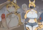 2026 absurd_res anthro belle_(zenless_zone_zero) big_breasts biped blush bodily_fluids bottomwear breasts buta99 clothed clothed_anthro clothed_female clothing cum cum_in_mouth cum_inside erection eyes_closed felid feline female female_anthro genital_fluids genitals glans green_eyes group hi_res huge_breasts human human_on_anthro humanoid_genitalia humanoid_penis interspecies male male/female mammal mihoyo nipple_outline nude nude_anthro nude_female penis pulchra_fellini standing thiren topwear trio wise_(zenless_zone_zero) zenless_zone_zero