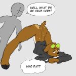 1:1 absurd_res anthro ass_up ball brown_body brown_fur butt clothed clothing deer duo english_text equid equine fur hi_res hoodie horse human hybrid jack-o'_pose looking_at_another lucky_(luckyhomie) luckyhomie male mammal pose simple_background spots tail tennis_ball text topwear