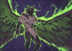 2025 abdominal_impalement anthro back_wings biped black_body black_feathers black_fur black_wings bottomless bottomless_anthro bottomless_male canid clothed clothed_anthro clothed_male clothing digit_ring digital_drawing_(artwork) digital_media_(artwork) empty_eyes english_text feathered_wings feathers finger_ring fingers front_view fur green_aura hi_res impalement jewelry kingarthur_i looking_aside male male_anthro mammal melee_weapon monotone_body monotone_fur mouth_closed pointy_ears portrait prick_ears purple_background sharp_teeth simple_background snout solo spread_wings sword tan_clothing tan_topwear teeth text three-quarter_portrait topwear weapon whiskers white_eyes wings