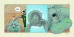 2026 2:1 5_fingers absurd_res animal_genitalia animal_penis anthro autofellatio autoknotting balls belt big_balls border bottomwear bulging_eyes canid canine canine_genitalia canine_penis canis churning_balls clothing collared_shirt comic dialogue duo english_text eyebrows eyeless fingers fur genitals green_body green_bottomwear green_clothing green_eyes green_fur green_pants green_shirt green_topwear grey_body grey_fur hi_res holding_both_legs holding_sheath huge_balls infestation infesticles internal knot knotted_penis knotting male mammal masturbation onomatopoeia oral oral_masturbation pants parasite penile penile_masturbation penis pop_(sound_effect) procyonid prostate prostate_with_face raccoon sharkinthepark sheath shirt sitting slap slap_(sound_effect) sound_effects speech_bubble tail text topwear urethral wolf worm