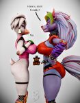 2026 3d_(artwork) animate_inanimate animatronic anthro arm_warmers armwear avian beak belt big_breasts big_butt bird bottomwear bracelet breast_squish breasts breasts_frottage butt canid canine canis character_plushie chicken clothing collar crop_top dialogue digital_media_(artwork) ear_piercing ear_ring english_text eyelashes eyeshadow female five_nights_at_freddy's five_nights_at_freddy's:_security_breach freddy_(fnaf) galliform glamrock_chica glistening glistening_body gloves green_clothing green_gloves green_handwear grey_body grey_hair group hair hair_size_difference hand_on_breast hand_on_hip hand_on_own_breast hand_on_own_hip handwear hi_res hotpants impaer_jaster jewelry larger_anthro larger_female leotard living_plushie long_hair looking_at_breasts looking_up machine makeup male mammal midriff non-mammal_breasts open_mouth orange_beak pattern_arm_warmers pattern_armwear pattern_clothing phasianid piercing pink_clothing pink_eyeshadow pink_leotard plushie purple_arm_warmers purple_armwear purple_clothing purple_eyeshadow red_bottomwear red_clothing red_crop_top red_shirt red_shorts red_topwear ring_piercing robot robot_anthro roxanne_wolf scottgames scut_tail shirt short_hair short_tail shorts shoulder_pads side_butt side_view simple_background size_difference smaller_anthro smaller_male spiked_belt spiked_bracelet spiked_collar spikes squish standing steel_wool_studios striped_arm_warmers striped_armwear striped_clothing stripes tail talking_to_another text thick_thighs topwear trio watermark white_background white_body wide_hips wolf