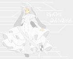  ascot bad_id bad_pixiv_id capelet character_name dress emblem frills grey grey_background grey_eyes hat layered_dress layered_skirt long_hair madoka_runes magical_girl mahou_shoujo_madoka_magica mahou_shoujo_oriko_magica mikuni_oriko monochrome outstretched_arm outstretched_hand sayaka_(lamentoso) shoes skirt solo spot_color standing veil 