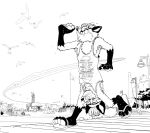 2_heads 4_arms aircraft airplane animal_humanoid animate_inanimate anthro avian beach bird black_ears black_feet black_nose bodily_fluids bottomless breath canid canine chest_tuft claws clothed clothing conjoined conjoined_at_midsection contrail dinosaur eyewear feet felid flip_flops floor flying_sweatdrops footwear fox fur glasses gull hand_feet head_hair hi_res hippopotamid hippopotamid_humanoid hippopotamus_humanoid humanoid lari larid living_pool_toy looking_forward male mammal mammal_humanoid monochrome multi_arm multi_head multi_limb mythological_creature mythological_sphinx mythology panting pawpads prehistoric_species queen_conjoinment reptile running sandals scalie shirt shirt_only shoes solo street_lamp swatcher sweat sweatdrop tank_top tank_top_only text text_on_clothing thong toe_claws toony topwear topwear_only tuft underwear upside_down vehicle wearing_glasses wood wood_floor