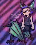 abstract_background bat bat_ears bat_taur bat_wings blue_hair claws dated english_text eyebrows hair hi_res humanoid_taur light_body light_skin male mammal mammal_taur membrane_(anatomy) membranous_wings orange_eyes shaded short_hair shoulderless_shirt signature solo split_form tail taur text vasya(vpxkazarma) vpx_kazarma wings