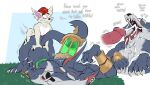 absurd_res anthro big_penis bodily_fluids bukkake canid canine claws clenched_teeth cum cum_in_mouth cum_inside cum_on_face cumshot dialogue doost duo ejaculation english_text eyebrows fangs from_behind_position genital_fluids genitals hair hi_res humanoid_genitalia humanoid_penis larger_male larger_penetrated league_of_legends male male/male male_penetrated male_penetrating male_penetrating_male mammal mythological_canine mythological_creature mythology paw_pose penetration penis perching_position pose red_hair riot_games rumble_(lol) sex size_difference small_dom_big_top small_top_big_bottom smaller_male teeth tencent text thick_eyebrows warwick_(lol) werecanid werecanine werecreature werewolf yordle