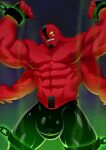 4_arms 4_eyes abs alien anthro ben_10 bottomwear bulge cartoon_network cerberus_arts clothing cuff_(restraint) four_arms_(ben_10) hi_res humanoid male multi_arm multi_eye multi_limb muscular muscular_humanoid muscular_male nipples pants pecs red_body red_skin restrained_arms restraints shackles shirtless_male solo tetramand