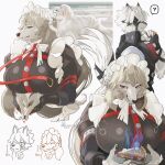 1:1 afghan_hound alexandrina_sebastiane alternate_species anthro canid canine canis clothing domestic_dog female fur furrification group hunting_dog leash maid_headdress maid_uniform male male/female mammal mihoyo shadbit sighthound tan_body tan_fur uniform von_lycaon wolf zenless_zone_zero