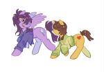 2026 ambiguous_gender axe brown_mane brown_tail clothed clothed_feral clothing creaturedotjpeg cutie_mark deltarune duo earth_pony equid equine feral green_clothing green_sweater green_topwear grin hair hasbro heart_(marking) heart_symbol hi_res hooves horse kris_dreemurr mammal mane markings my_little_pony mythological_creature mythological_equine mythology pattern_clothing pattern_sweater pattern_topwear pegasus pony purple_body purple_mane purple_tail quadruped shirt simple_background smile striped_clothing striped_sweater striped_topwear stripes susie_(deltarune) sweater tail teeth topwear undertale_(series) walking white_background wings yellow_body yellow_sclera yellow_teeth