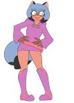 2026 anthro atsuko_kagari belt blep blue_hair boots brand_new_animal breasts brown_body canid canine clothed clothing cosplay crossover crossover_cosplay digital_drawing_(artwork) digital_media_(artwork) dipstick_tail dress facial_markings female flat_colors footwear front_view full-length_portrait hair hands_on_hips head_markings hi_res high_heeled_boots high_heels leaning leaning_sideways little_witch_academia looking_aside mammal markings mask_(marking) michiru_kagemori minidress oddity27 playful portrait raccoon_dog robe shoes short_hair simple_background solo standing studio_trigger tail tail_markings tanuki thick_tail tongue tongue_out white_background