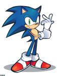 absurd_res anthro black_nose blue_body blue_ears blue_quills blue_tail closed_frown clothing countershading eulipotyphlan footwear frown glistening glistening_eyes glistening_nose gloves green_eyes handwear hedgehog hi_res looking_at_viewer mammal mouth_closed multicolored_clothing multicolored_footwear multicolored_shoes pupils red_clothing red_footwear red_shoes sega shoes short_tail sonic_the_hedgehog sonic_the_hedgehog_(series) tail tan_arms tan_body tan_countershading tan_inner_ear tan_skin two_tone_clothing two_tone_footwear two_tone_shoes white_clothing white_footwear white_gloves white_handwear white_shoes xochibunsai