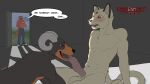 16:9 absurd_res anthro anthrofied balls blush bodily_fluids box canid canine caught clothed clothing container curved_horn door embarrassed english_text erection felid feline foreskin foreskin_play generation_1_pokemon generation_2_pokemon genital_fluids genitals group hi_res horn houndoom joerat male male/male mammal multicolored_body nintendo nipples nude nude_male oral penis persian_(pokemon) pizza_box pokemon pokemon_(species) precum red_eyes sex surprised tail text tongue trio two_tone_body vein veiny_penis widescreen