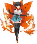  black_boots black_hair blue_eyes boots breasts fire gijinka moemon personification pokemon pokemon_(game) pokemon_black_and_white pokemon_bw volcarona wings 