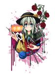  abstract blush cross cybernetic_eye flower green_hair hat heart heart_monitor highres holding_needle komeiji_koishi needle open_heart ribbon rose scalpel smile solo splashing syringe third_eye thorns touhou tube youka_(gensou_kyoudan) 