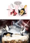 absurd_res antennae_(anatomy) anthro arthropod bath bathing bathtub black_body blush breath cloak clothed clothing comic compliment curtains detailed_background dialogue different_artstyle digital_drawing_(artwork) digital_media_(artwork) duo english_text eyelashes female female/female heart_symbol hi_res hollow_knight:_silksong hollow_knight_(franchise) hornet_(hollow_knight) injuryexpert2656 inside lamp leaning leaning_forward light looking_at_another love narrowed_eyes nude onomatopoeia panting partially_submerged red_cloak red_clothing shakra_(hollow_knight:_silksong) silk_fly simple_background sitting sitting_on_ground sound_effects speech_bubble standing tail team_cherry text thinking tired water yellow_body