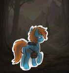 2026 avian bedroll bird blue_body blue_fur blue_wings cardinal_shield_(swordfox) compass_rose cutie_mark dirt_path equid equine evergreen_tree facing_away_from_viewer fanny_pack feral folded_wings forest fur grass hasbro james_carter_(swordfox) mammal mane mountain my_little_pony mythological_creature mythological_equine mythology orange_mane orange_tail outline outside pegasus pine_tree plant raised_foreleg raised_leg rtiiis-3 saddle_bag solo sunset tail targe trail tree walking white_outline wings