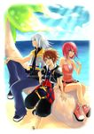  beach brown_hair gray_hair kairi kingdom_hearts long_hair red_hair riku short_hair sora spiky_hair 