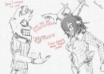 anthro antlers big_breasts bodily_fluids bra breasts burgerpants cleavage clothed clothing cowctus dapping_up december_holiday deer deltarune dialogue duo english_text female gesture handshake hi_res horn lightner male mammal nervous nervous_look nervous_smile nervous_sweat new_world_deer reindeer smile sweat text undertale_(series) underwear unknown_species