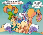  big_penis blonde_hair blush breasts buster_bunny dialog dialogue drooling english_text erection female green_hair hair lagomorph male mammal nipples nude penis rabbit saliva sex slb smile straight text tiny_toon_adventures tiny_toons titfuck tongue tongue_out warner_brothers 