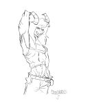 1:1 abs anthro asriel_dreemurr athletic athletic_anthro athletic_male belt bottomwear bottomwear_down bovid bovine caprine clothed clothing hands_behind_head hi_res horn male mammal monochrome muscular muscular_male pants pants_down partially_clothed profnoodx shirt solo tank_top topwear undertale undertale_(series)