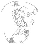 2026 accessory anthro black_boots black_clothing black_footwear boots canid canine canis clothing dancing digital_drawing_(artwork) digital_media_(artwork) domestic_dog epic_games fetch_(fortnite) footwear fortnite gloves handwear happy hi_res lil-potion-shop male mammal monochrome necktie one_leg_up pomeranian raised_leg shoes sketch solo spitz suspenders tail